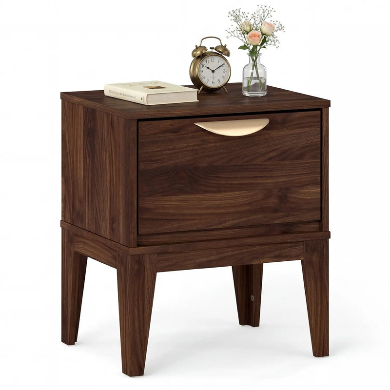Mid Century Modern Bedside Table with Drawer and Tapered Support Feet for Bedroom by DirectDeals