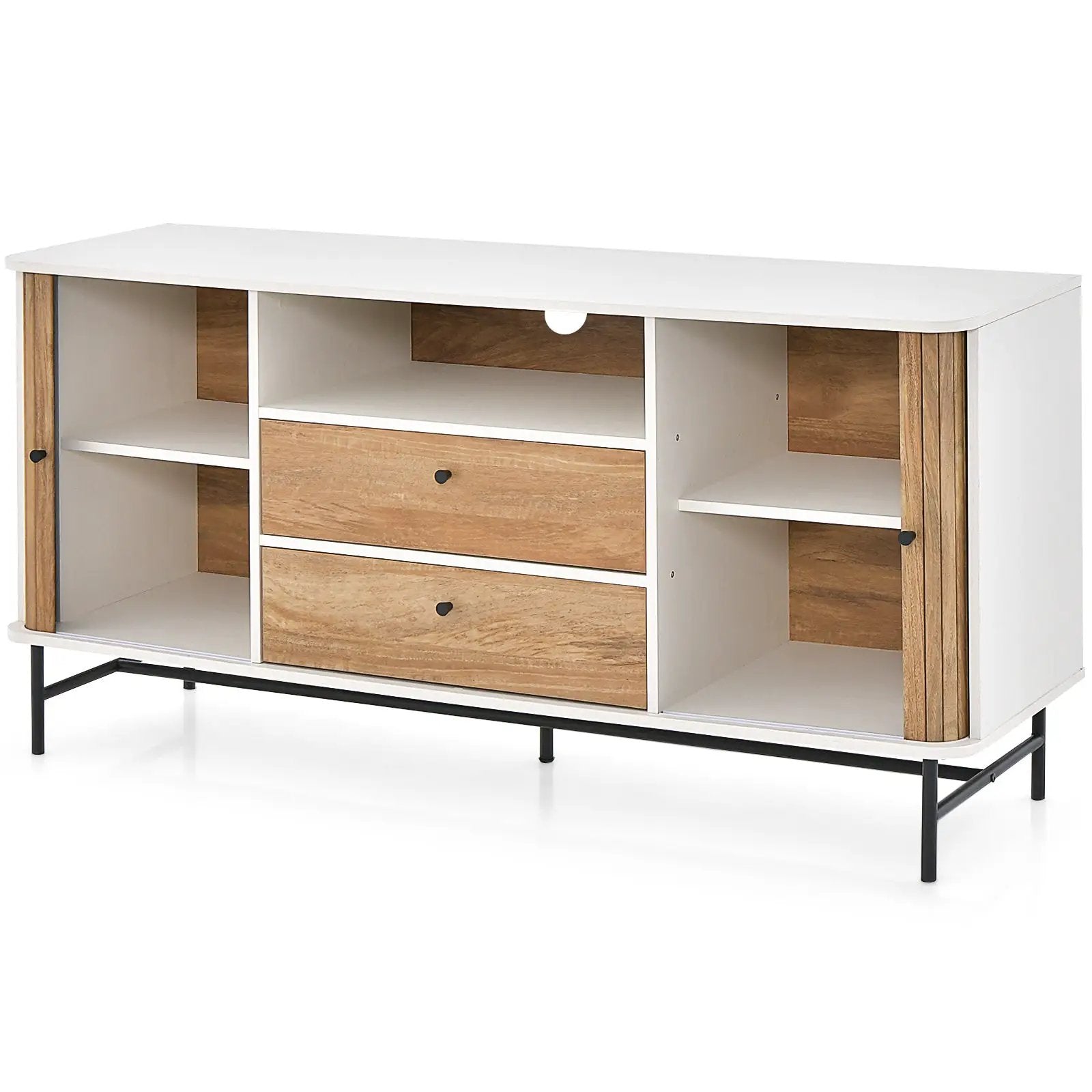 Mid Century Modern Buffet Sideboard with Sliding Tambour Doors and 2 Storage Drawers-White by DirectDeals