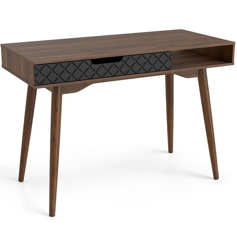 Mid-Century Modern Computer Desk with Drawer and Open Compartment-Brown by DirectDeals