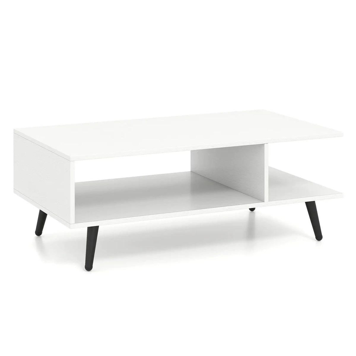 Mid Century Modern Rectangle Coffee Table 2-Tier Accent Table with 2 Open Compartments, photo 3 of 9