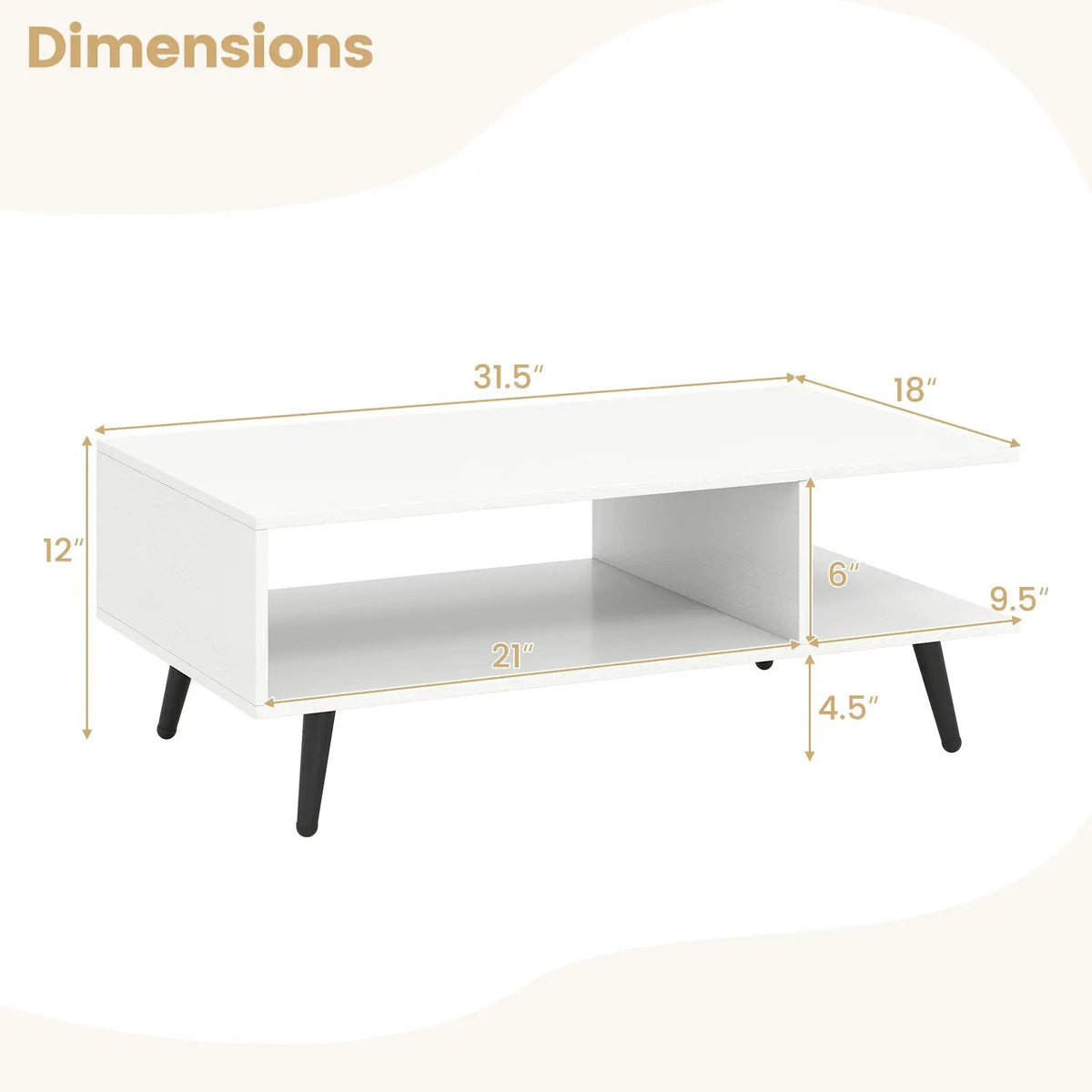 Mid Century Modern Rectangle Coffee Table 2-Tier Accent Table with 2 Open Compartments, photo 5 of 9