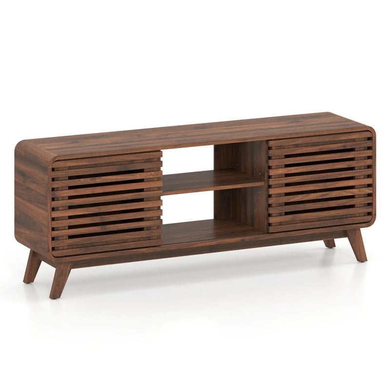 Mid Century Modern Entertainment Center with Grille-style Sliding Doors for Living Room by DirectDeals