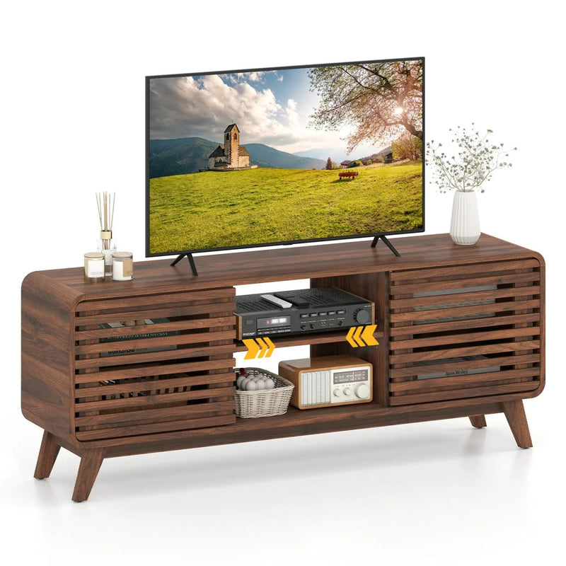 Mid Century Modern Entertainment Center with Grille-style Sliding Doors for Living Room by DirectDeals