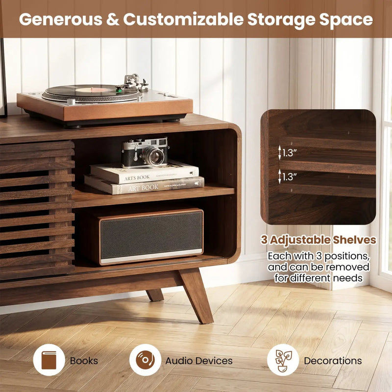 Mid Century Modern Entertainment Center with Grille-style Sliding Doors for Living Room by DirectDeals