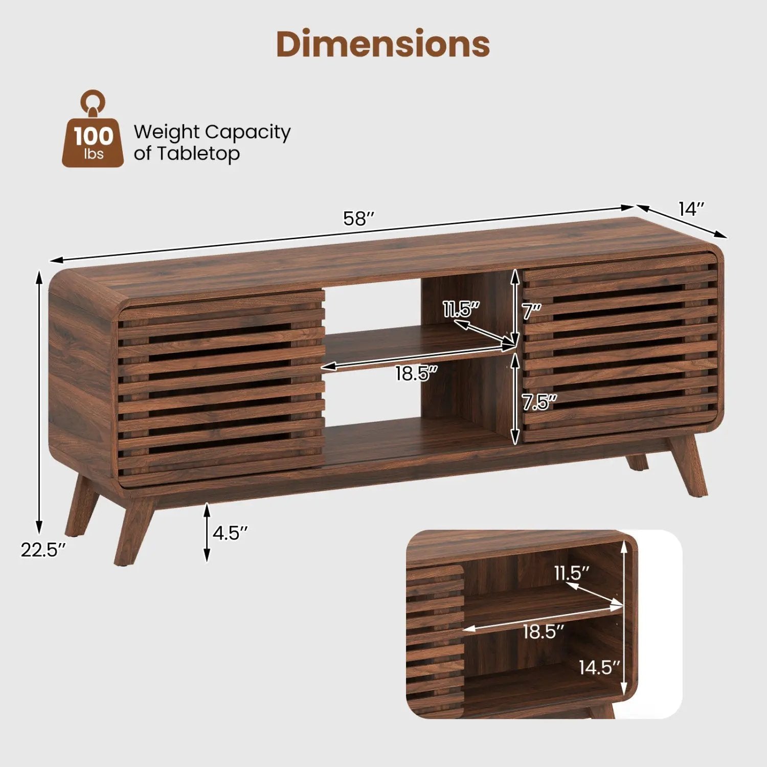Mid Century Modern Entertainment Center with Grille-style Sliding Doors for Living Room by DirectDeals