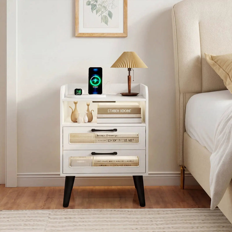 Nightstand with Charging Station and LED Lights by DirectDeals