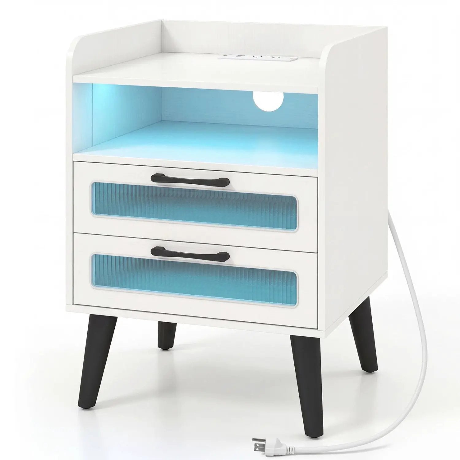 Nightstand with Charging Station and LED Lights by DirectDeals