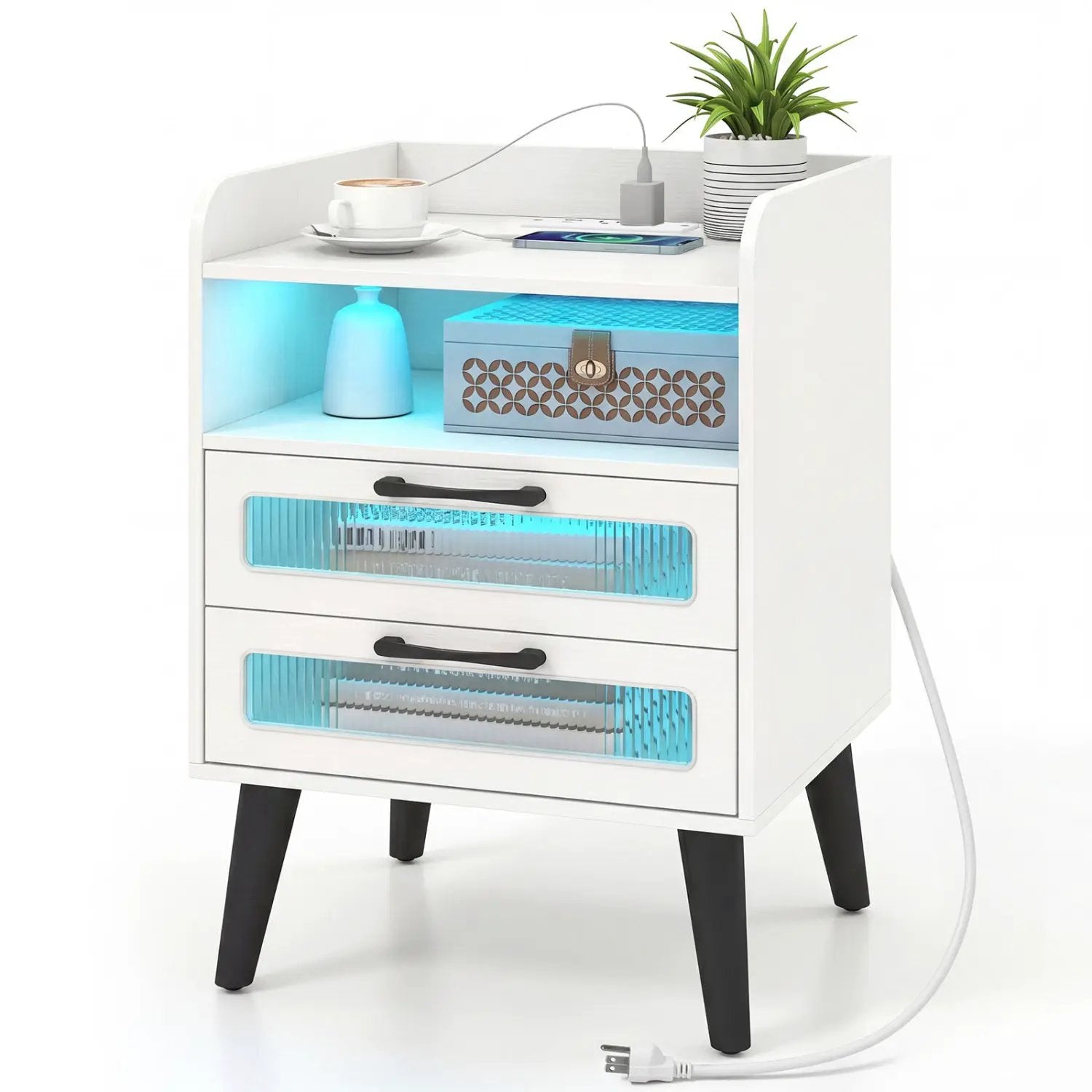 Nightstand with Charging Station and LED Lights by DirectDeals