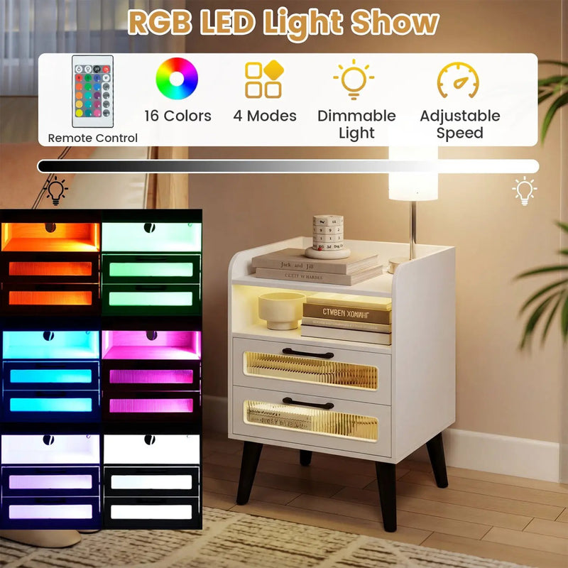 Nightstand with Charging Station and LED Lights by DirectDeals