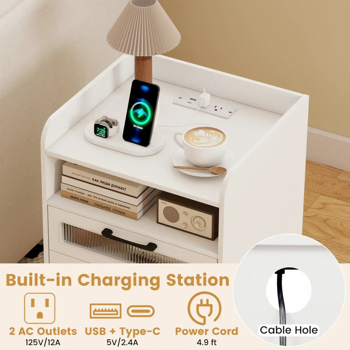 Nightstand with Charging Station and LED Lights, photo 7 of 8