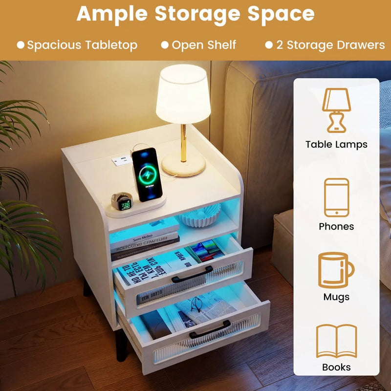 Nightstand with Charging Station and LED Lights by DirectDeals