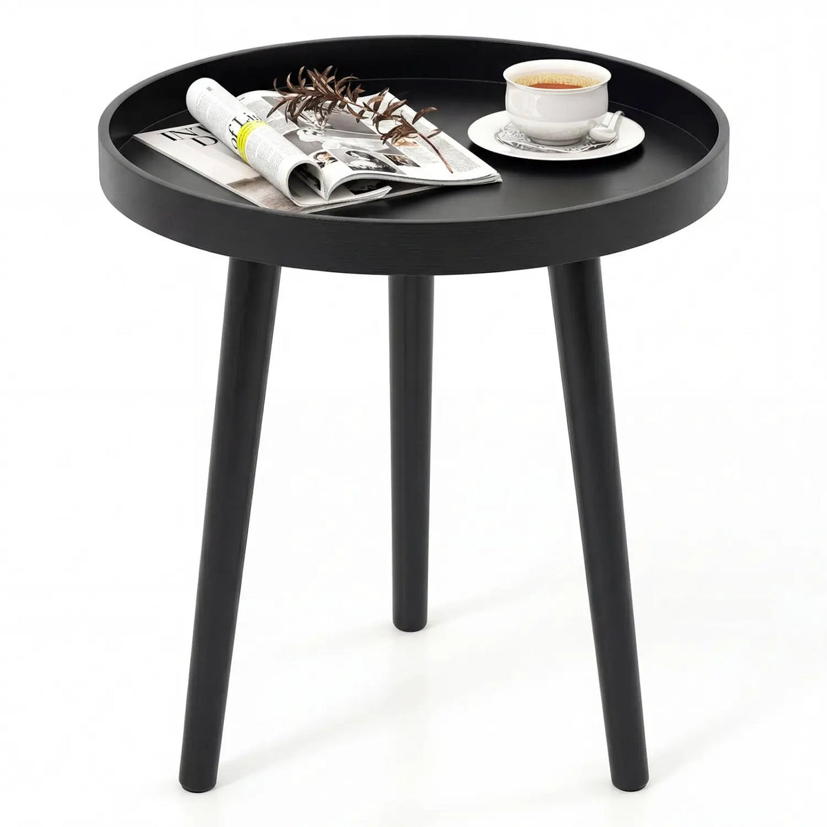 Mid Century Modern Round Side Sofa Coffee Table with Wooden Tray, photo 10 of 10