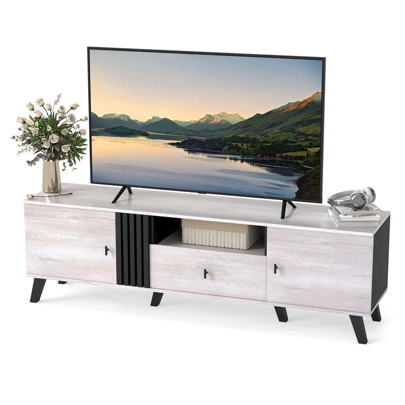 Mid Century Modern TV Stand Entertainment Center for 80" TVs-Oak by DirectDeals