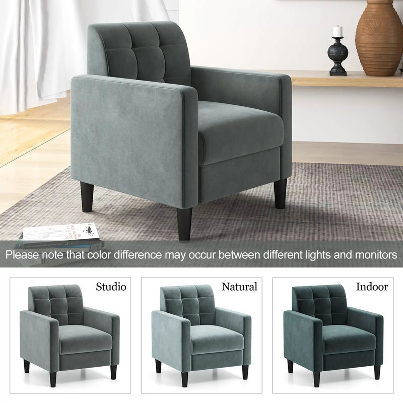 Mid Century Modern Velvet Accent Chair with Tufted Back-Grey by DirectDeals