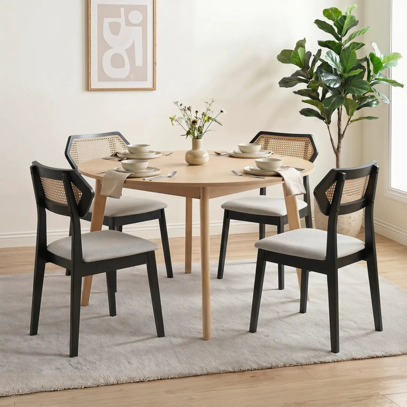 Mid Century Rattan Dining Chairs Set of 2 with Wood Frame by DirectDeals