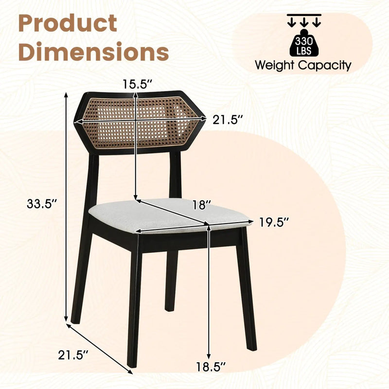 Mid Century Rattan Dining Chairs Set of 2 with Wood Frame by DirectDeals