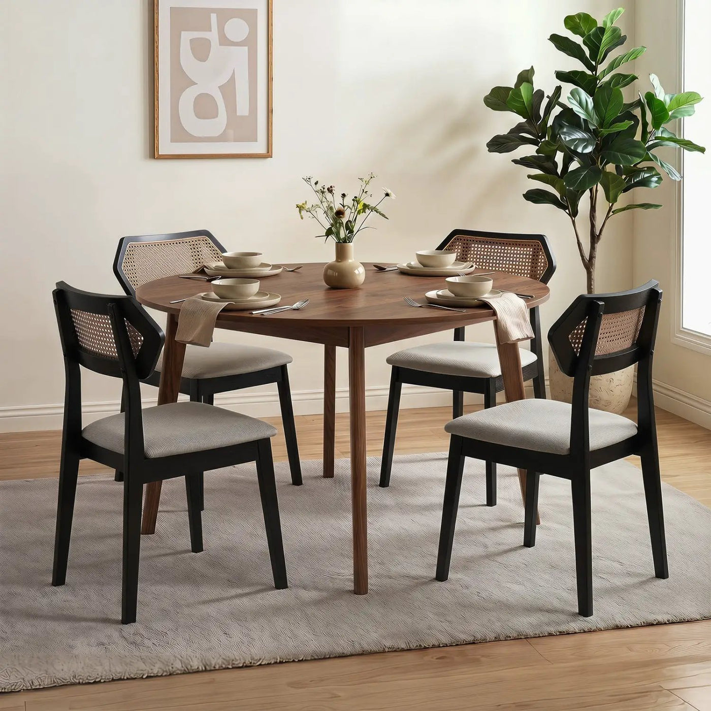 Rattan Dining Chairs Set of 4 with Curved Back by DirectDeals