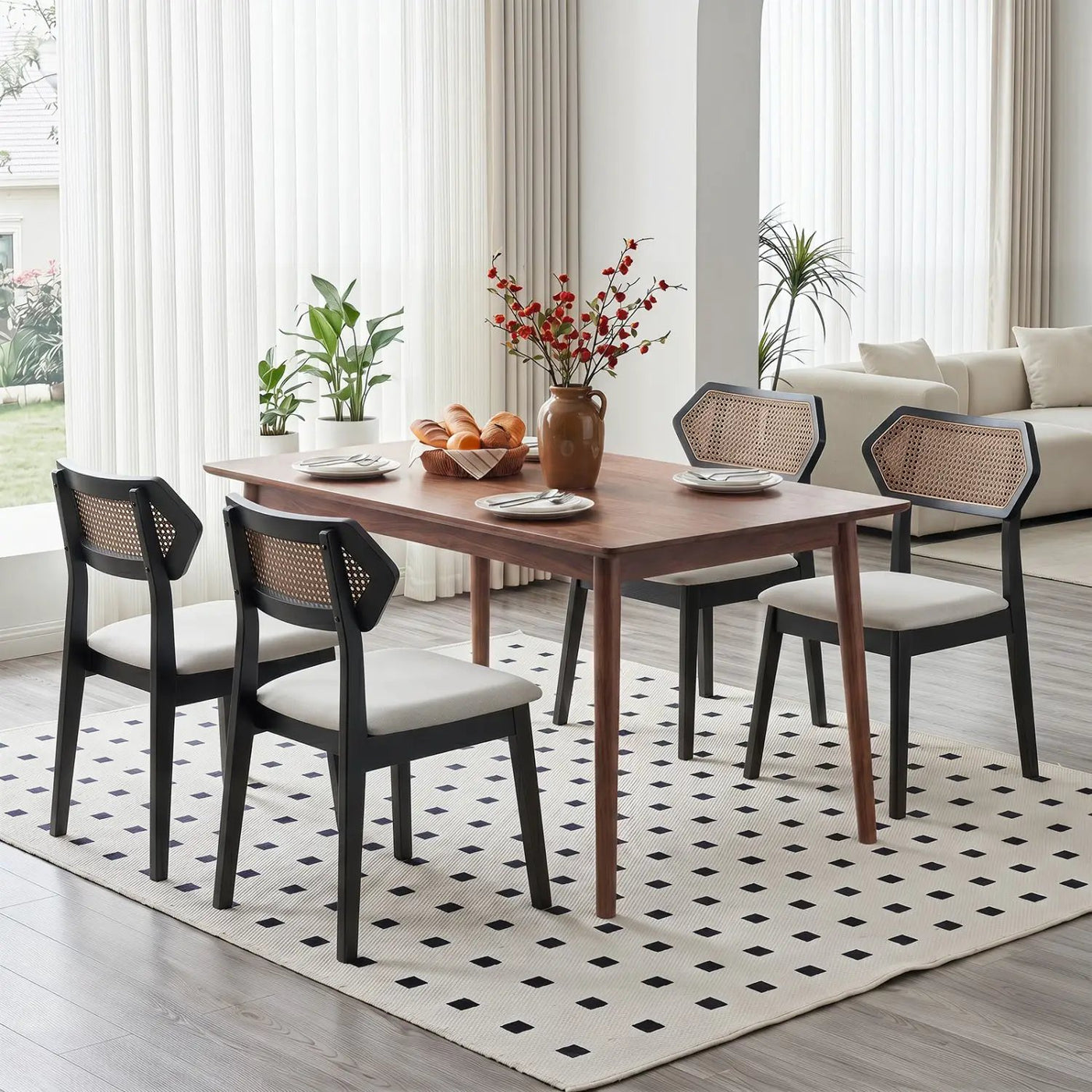 Rattan Dining Chairs Set of 4 with Curved Back by DirectDeals