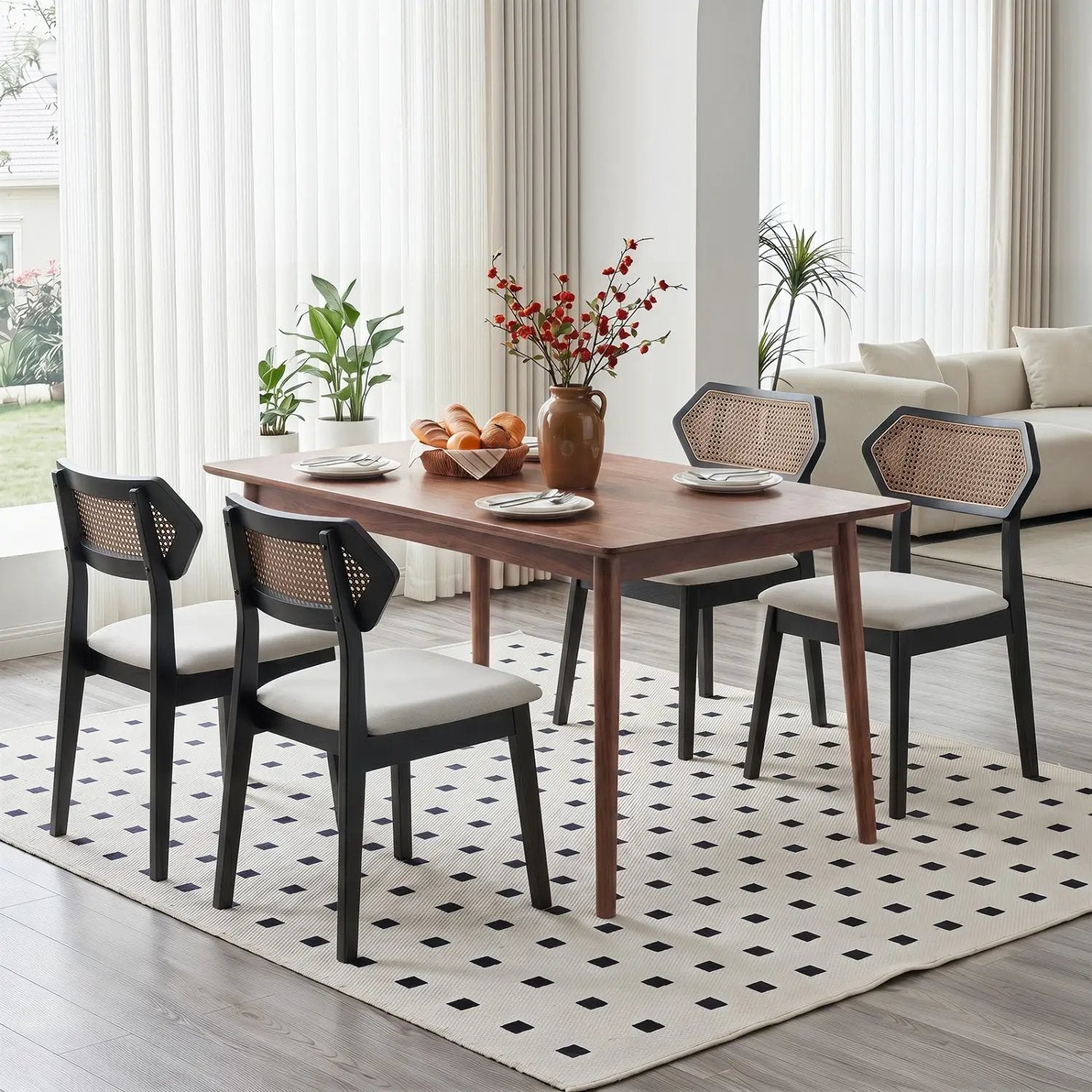 Rattan Dining Chairs Set of 4 with Curved Back by DirectDeals