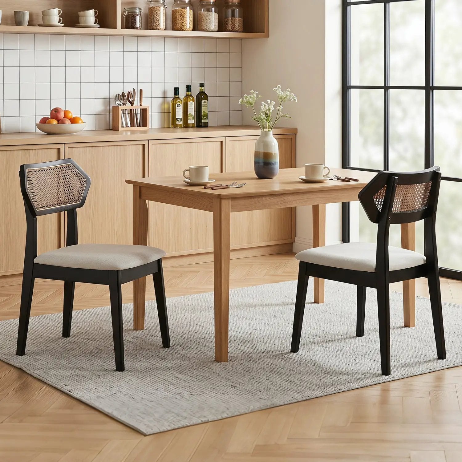 Rattan Dining Chairs Set of 4 with Curved Back by DirectDeals