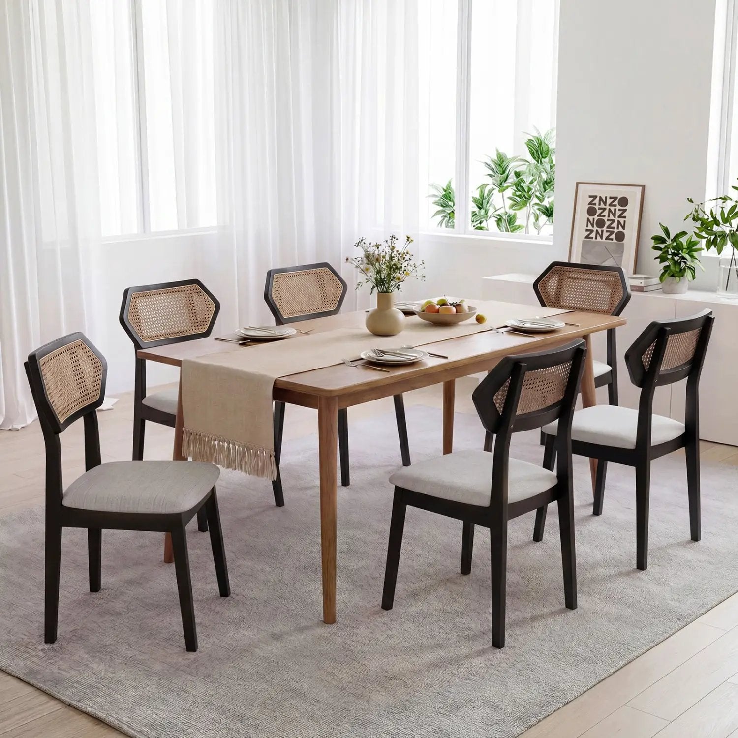 Rattan Dining Chairs Set of 4 with Curved Back by DirectDeals