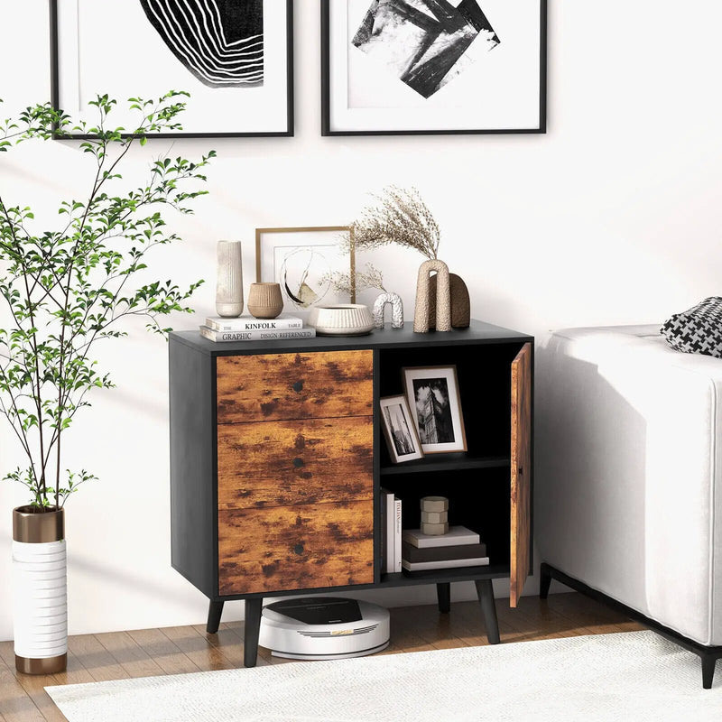 Mid-Century Wood Storage Cabinet with Door and 3 Drawers by DirectDeals
