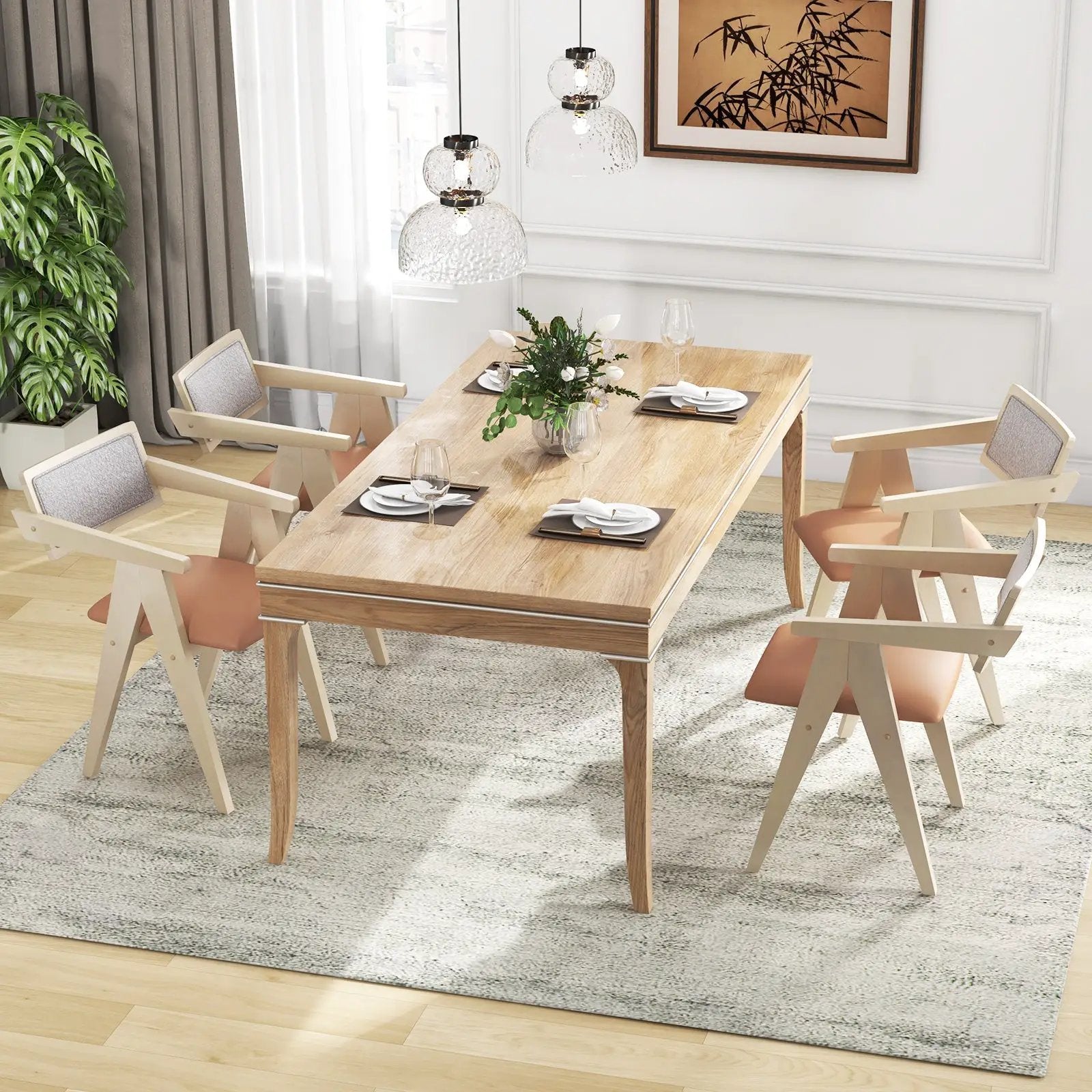 Mid Century Wooden Accent Chairs with Leathaire Seat Cushions Set of 2 by DirectDeals