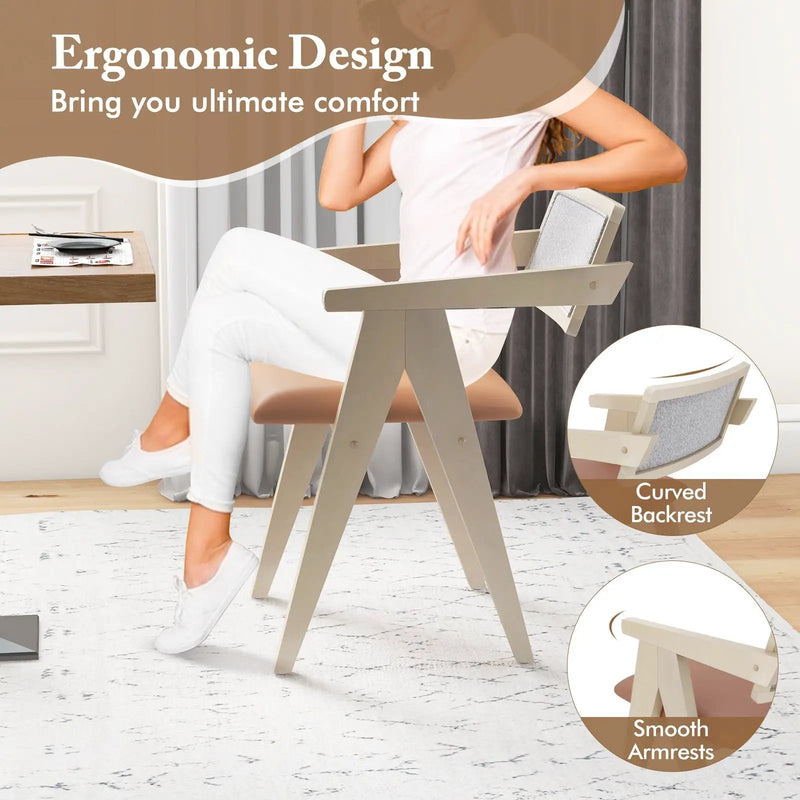 Mid Century Wooden Accent Chairs with Leathaire Seat Cushions Set of 2 by DirectDeals