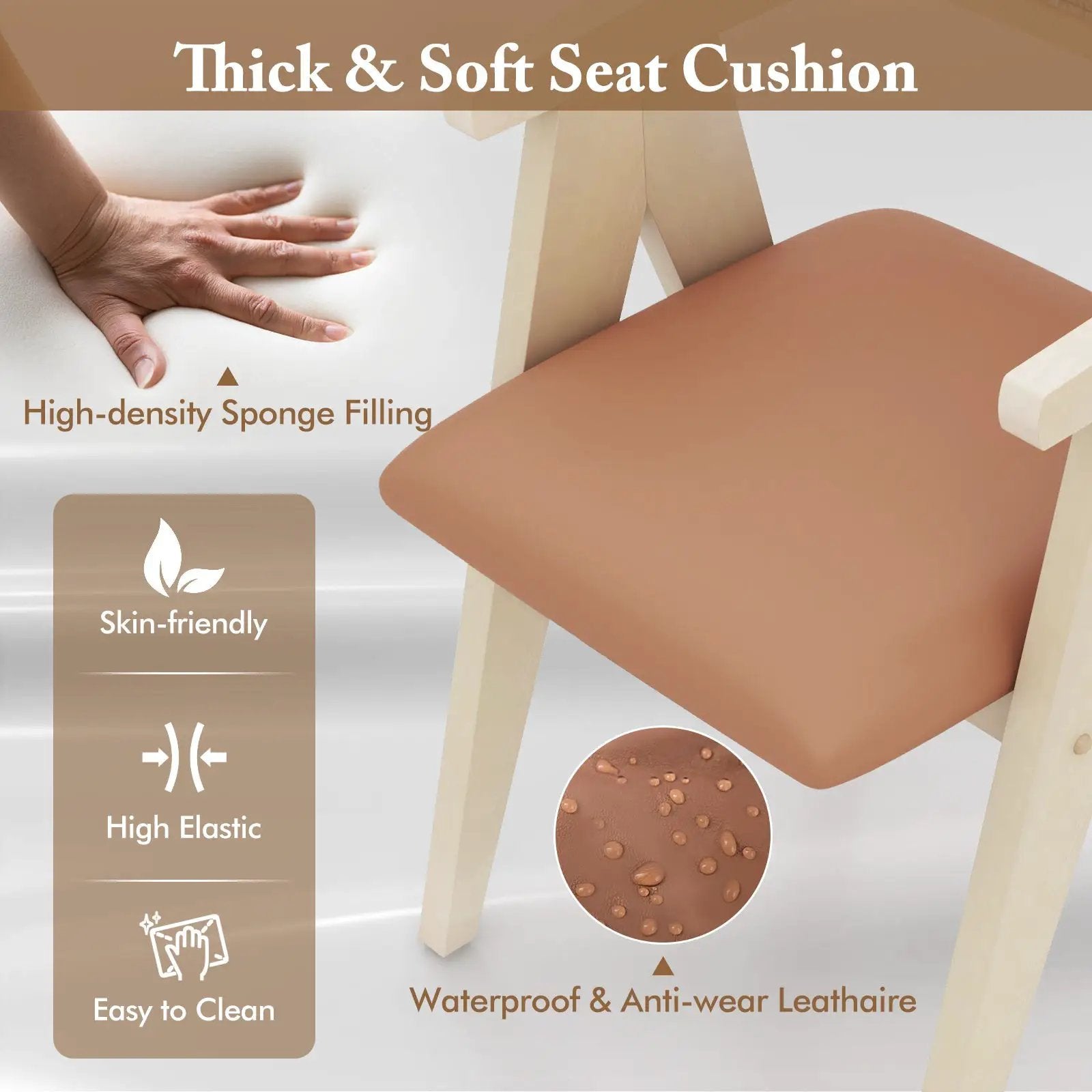 Mid Century Wooden Accent Chairs with Leathaire Seat Cushions Set of 2 by DirectDeals