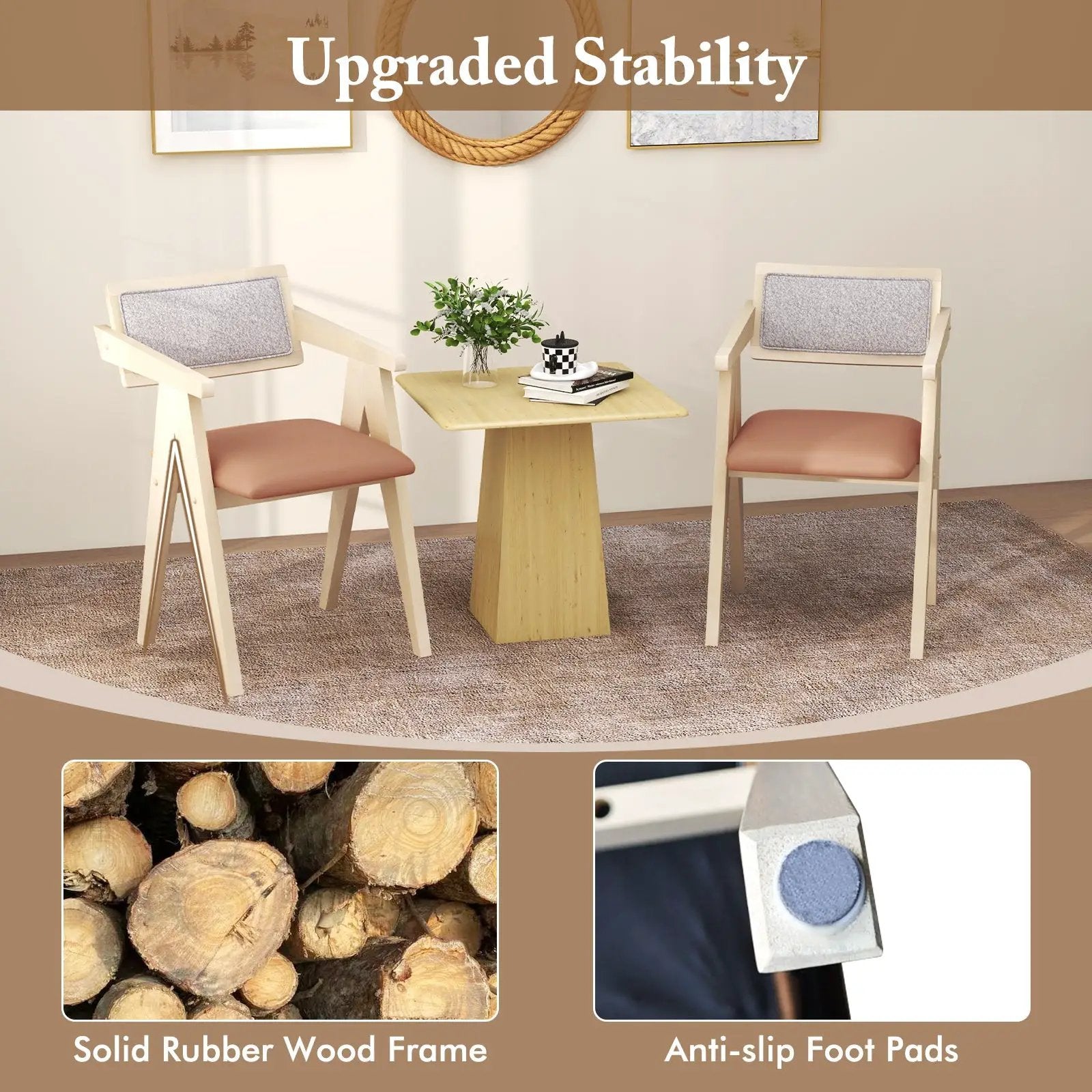 Mid Century Wooden Accent Chairs with Leathaire Seat Cushions Set of 2 by DirectDeals