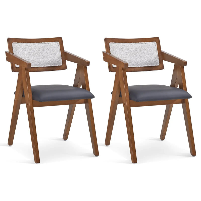 Mid Century Wooden Accent Chairs with Leathaire Seat Cushions Set of 2 by DirectDeals