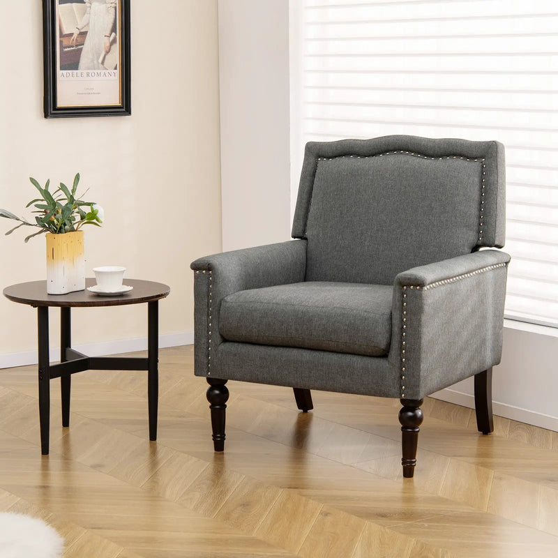 Mid-century Modern Armchair Linen Fabric Upholstered Accent Chair with Cushion-Gray by DirectDeals