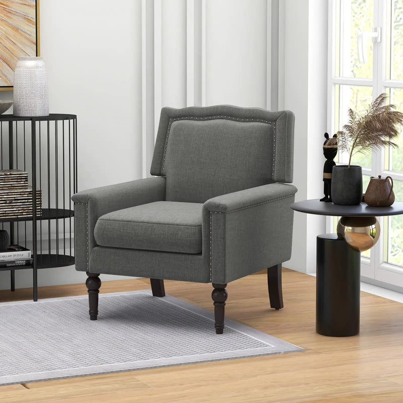 Mid-century Modern Armchair Linen Fabric Upholstered Accent Chair with Cushion-Gray by DirectDeals