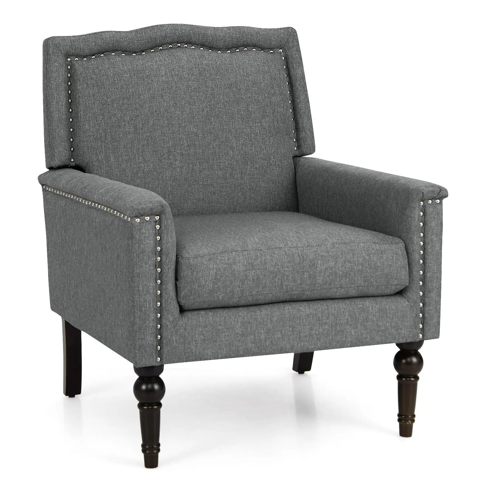 Mid-century Modern Armchair Linen Fabric Upholstered Accent Chair with Cushion-Gray by DirectDeals