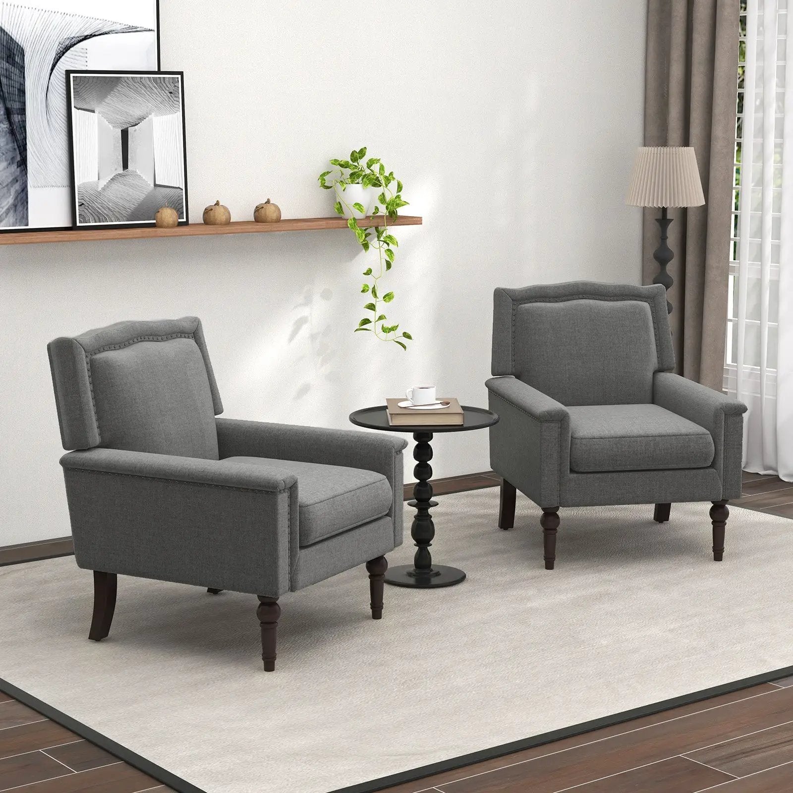 Mid-century Modern Armchair Linen Fabric Upholstered Accent Chair with Cushion-Gray by DirectDeals