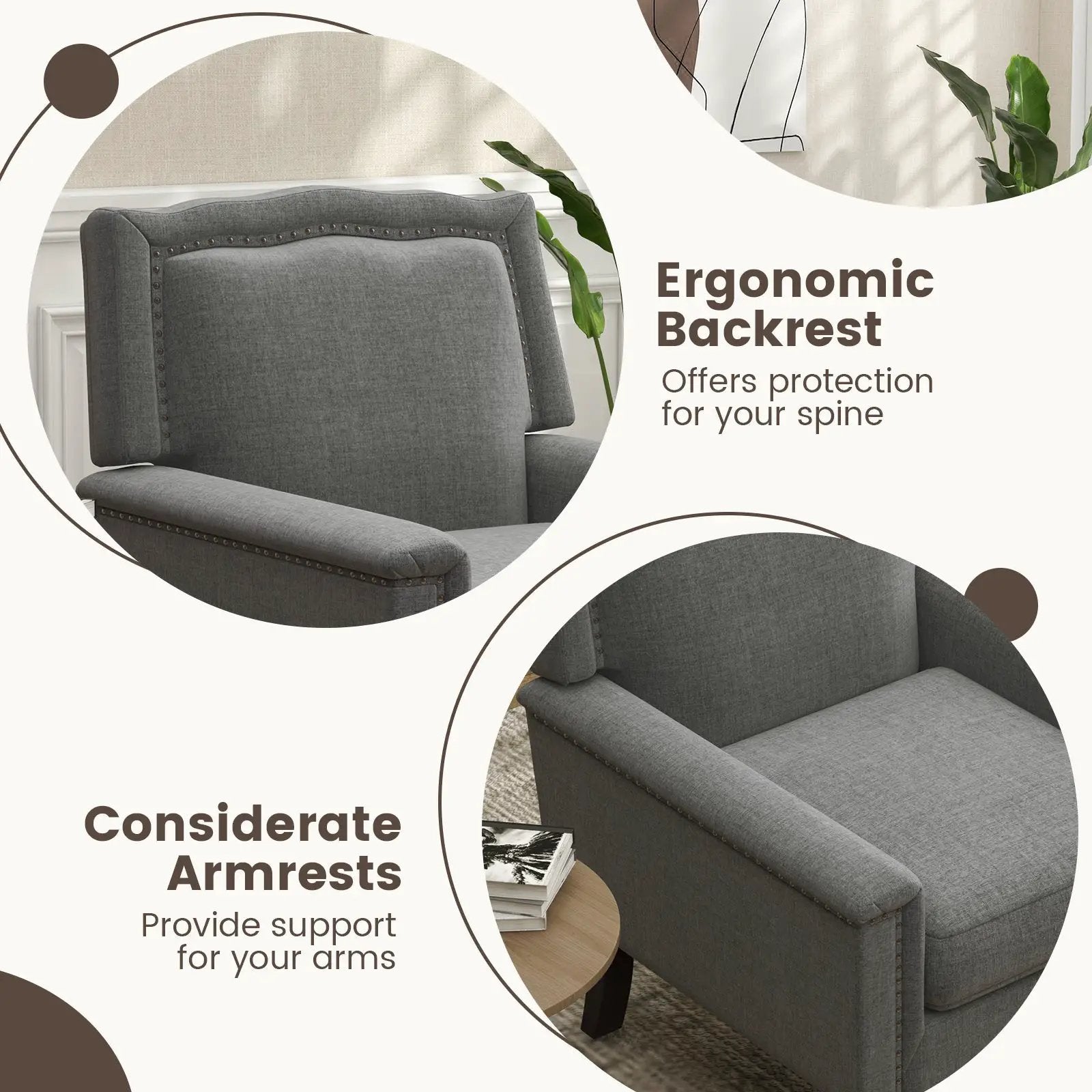Mid-century Modern Armchair Linen Fabric Upholstered Accent Chair with Cushion-Gray by DirectDeals