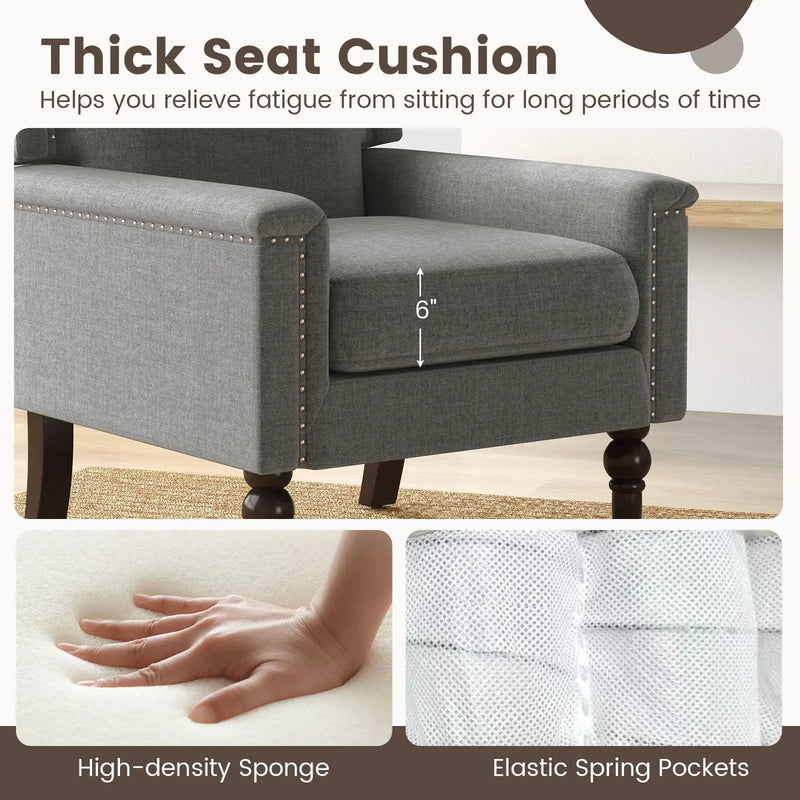 Mid-century Modern Armchair Linen Fabric Upholstered Accent Chair with Cushion-Gray by DirectDeals