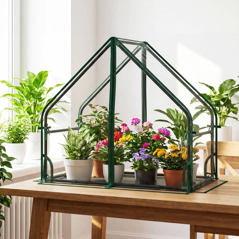 Mini Green House Metal Frame with Waterproof Bottom Mat and Wind Ropes by DirectDeals