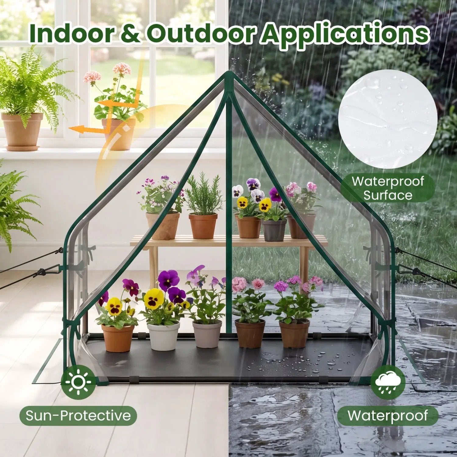 Mini Green House Metal Frame with Waterproof Bottom Mat and Wind Ropes by DirectDeals