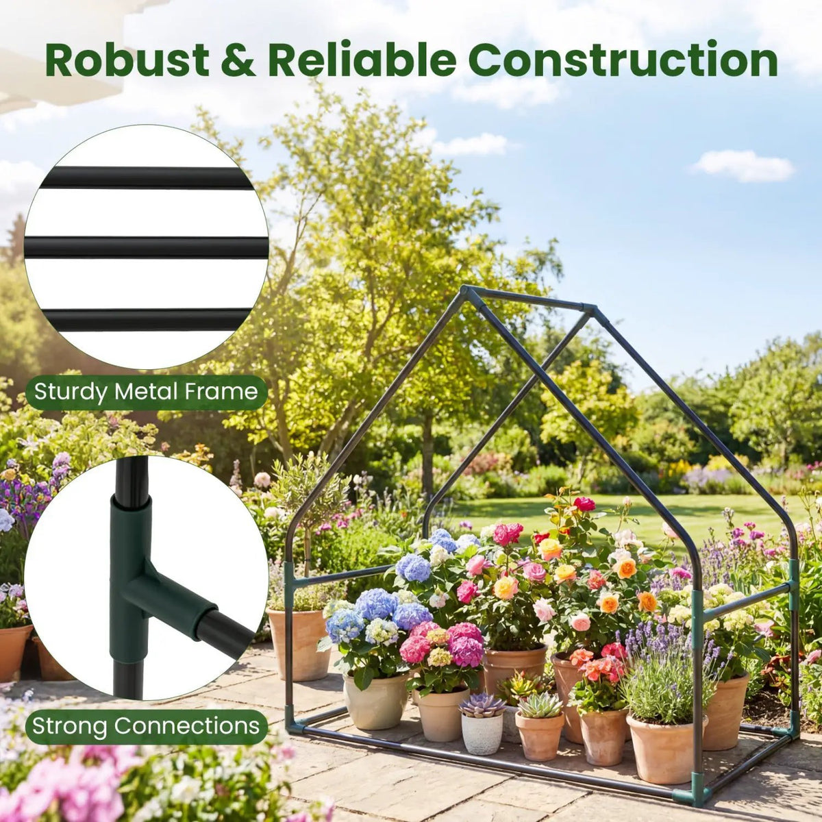 Mini Green House Metal Frame with Waterproof Bottom Mat and Wind Ropes, photo 15 of 16