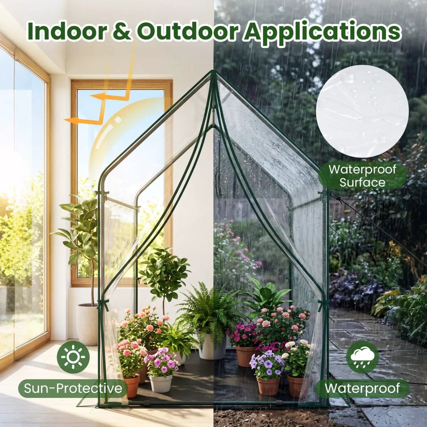 Mini Green House Metal Frame with Waterproof Bottom Mat and Wind Ropes by DirectDeals