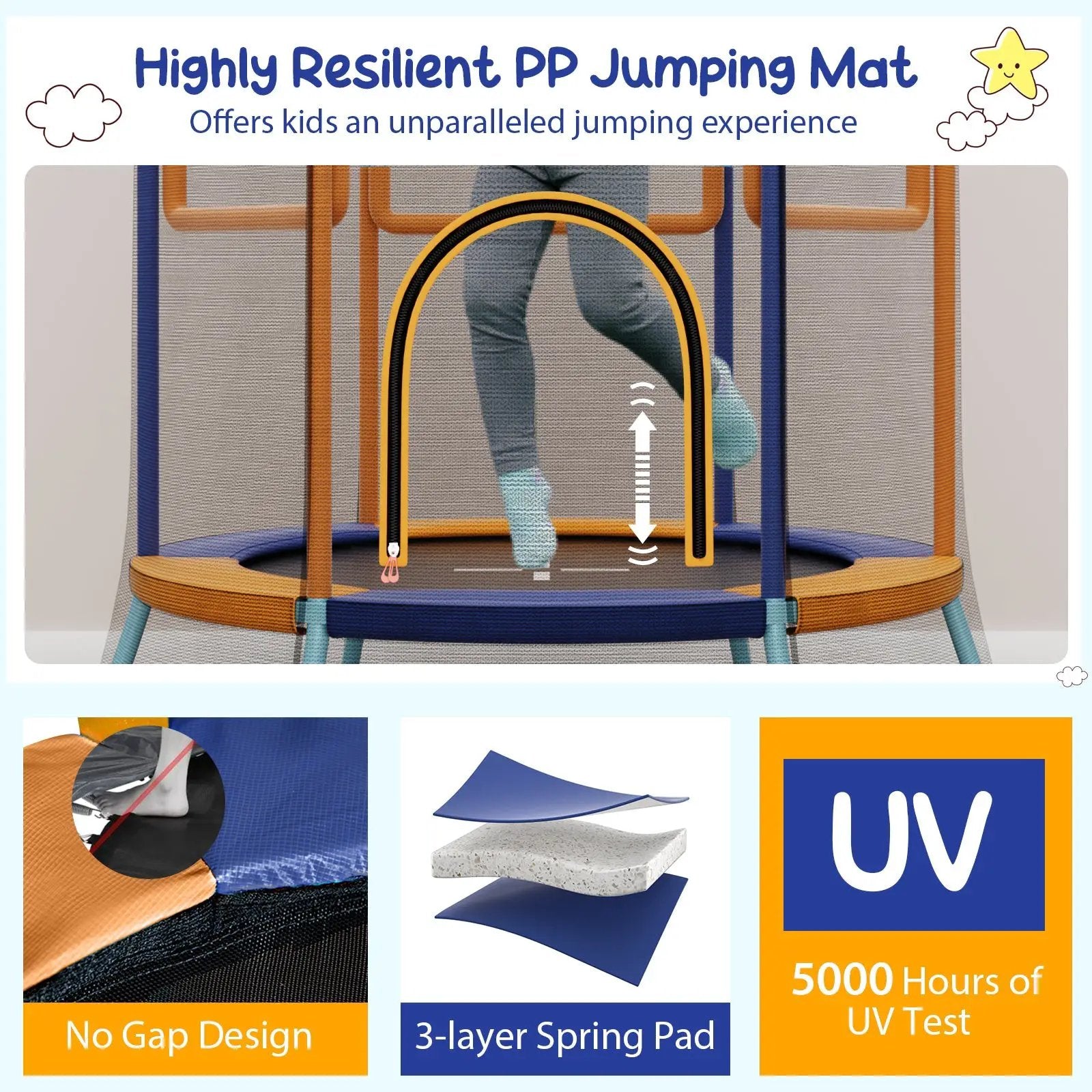 Mini Trampoline for Kids with Safety Enclosure Net and Foam Handles by DirectDeals