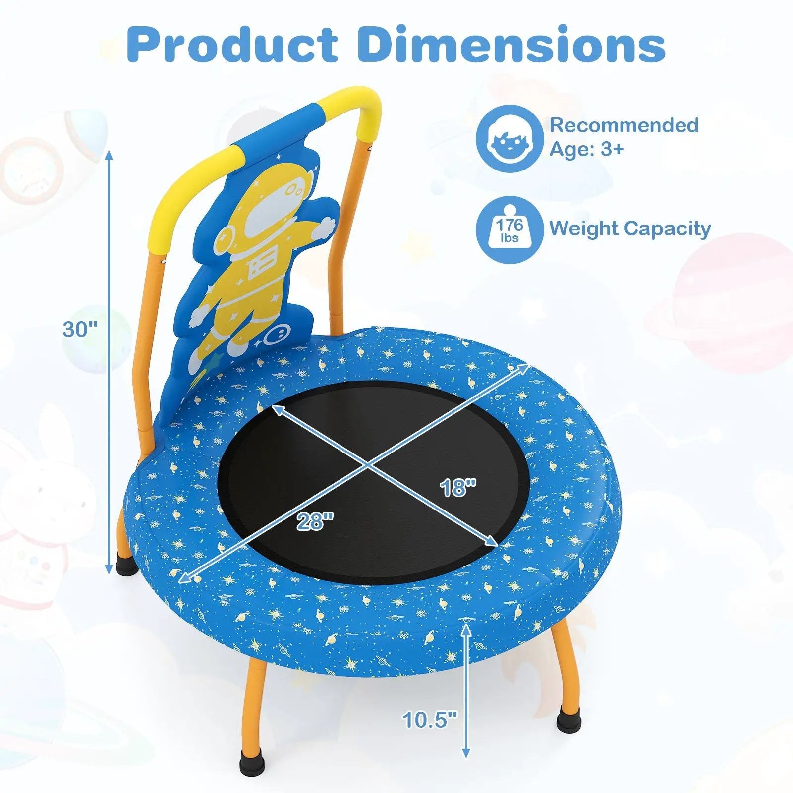 Mini Trampoline for Toddlers with Foam Padded Handle and Safety Padded Cover by DirectDeals