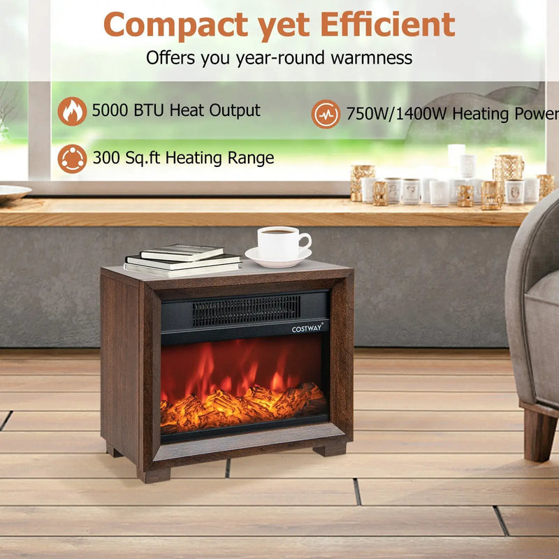 Mini Wooden Space Tabletop Fireplace with Realistic Flame Effect by DirectDeals