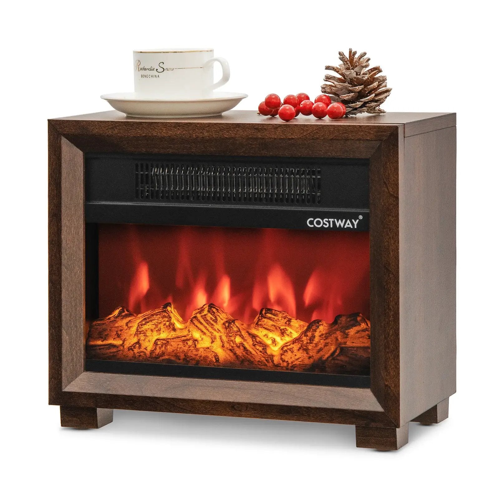 Mini Wooden Space Tabletop Fireplace with Realistic Flame Effect by DirectDeals