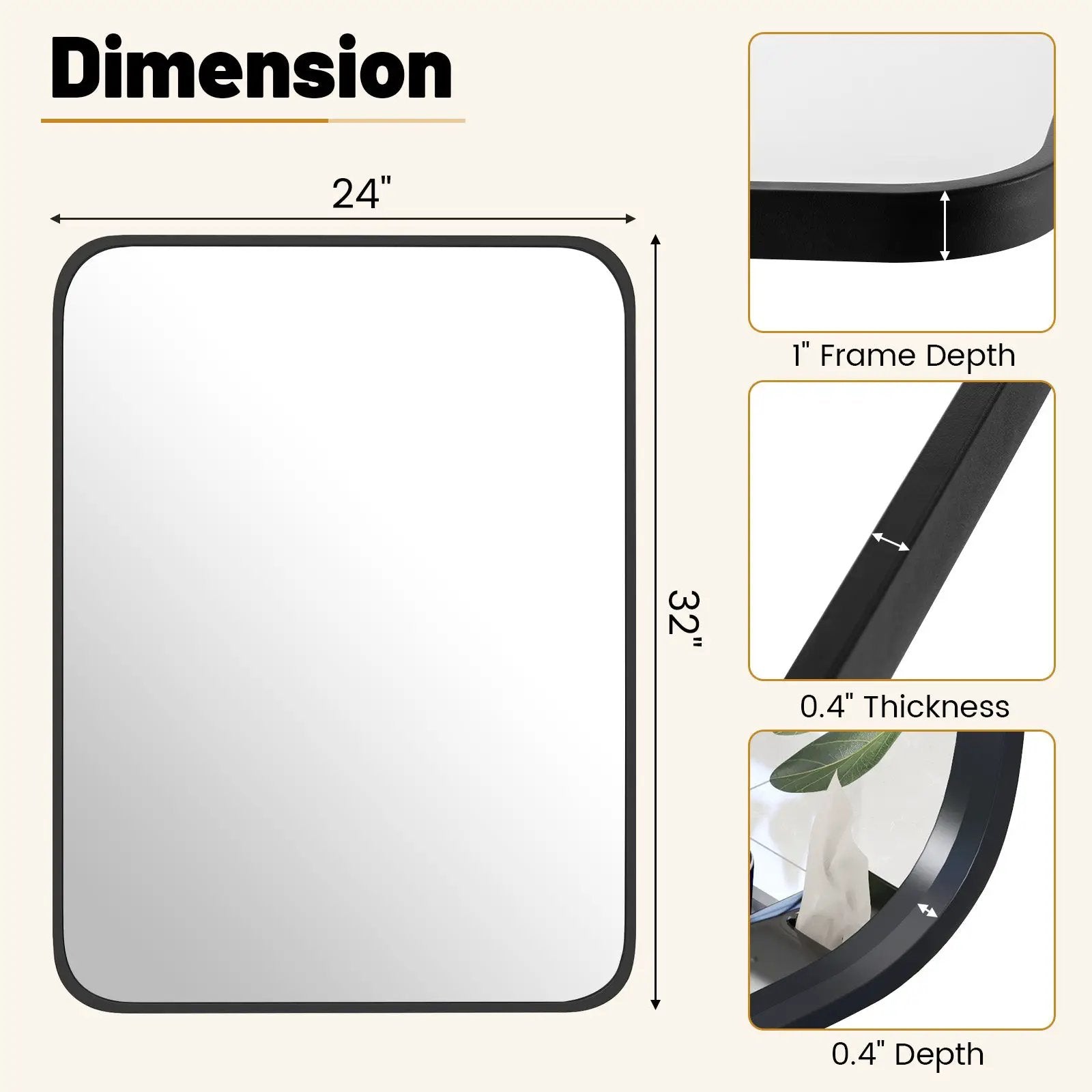 24 x 32 Inch Minimalist Wall Mounted Rectangle Mirror by DirectDeals