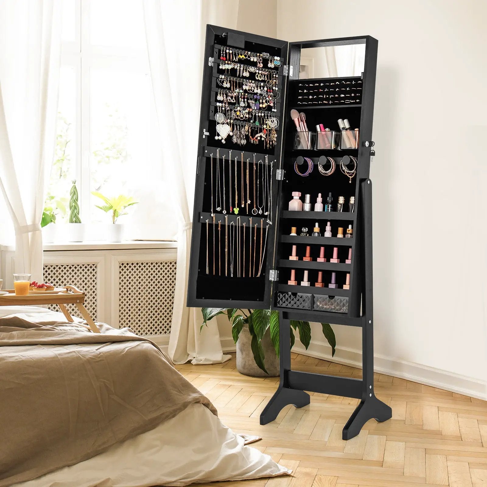 Mirror Jewelry Cabinet with 20 Warm Lights and 4 Tilt Angles by DirectDeals