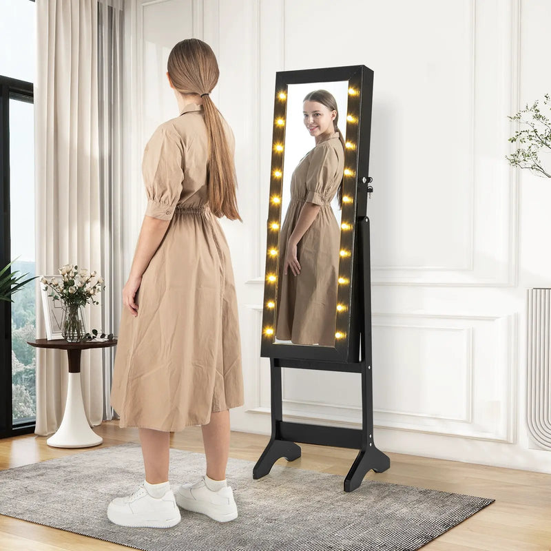 Mirror Jewelry Cabinet with 20 Warm Lights and 4 Tilt Angles by DirectDeals