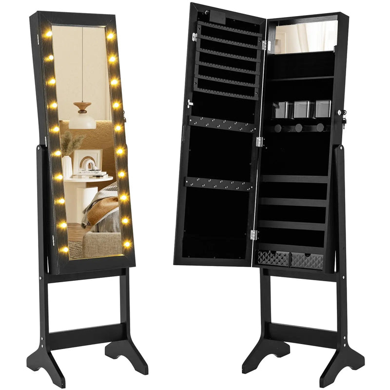 Mirror Jewelry Cabinet with 20 Warm Lights and 4 Tilt Angles by DirectDeals