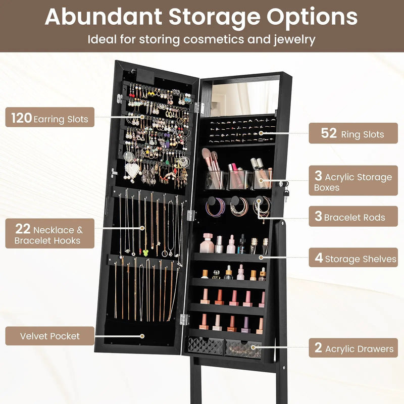 Mirror Jewelry Cabinet with 20 Warm Lights and 4 Tilt Angles by DirectDeals